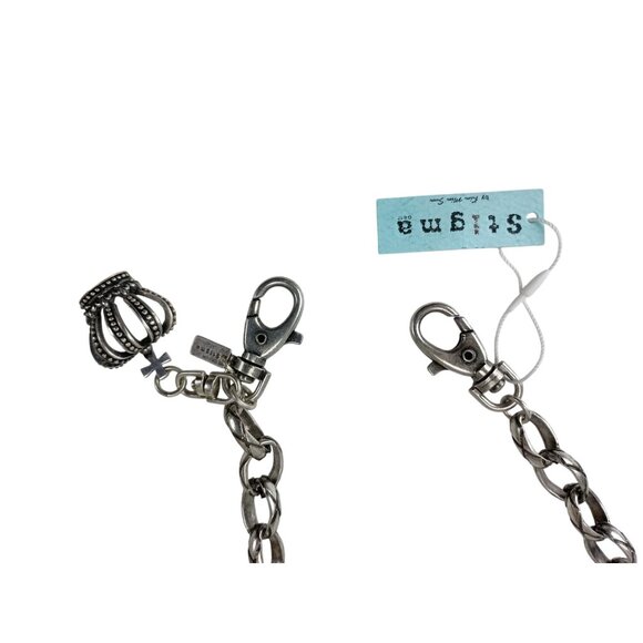 New Men's Silver Tone Patina Crown Necklace Thick Chain Stigma - Picture 4 of 5